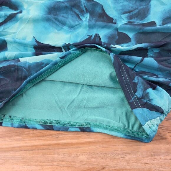 🔸️NWT Emerald Blue Floral Bodycon Mesh Long Sleeve Dress Small - Picture 11 of 16